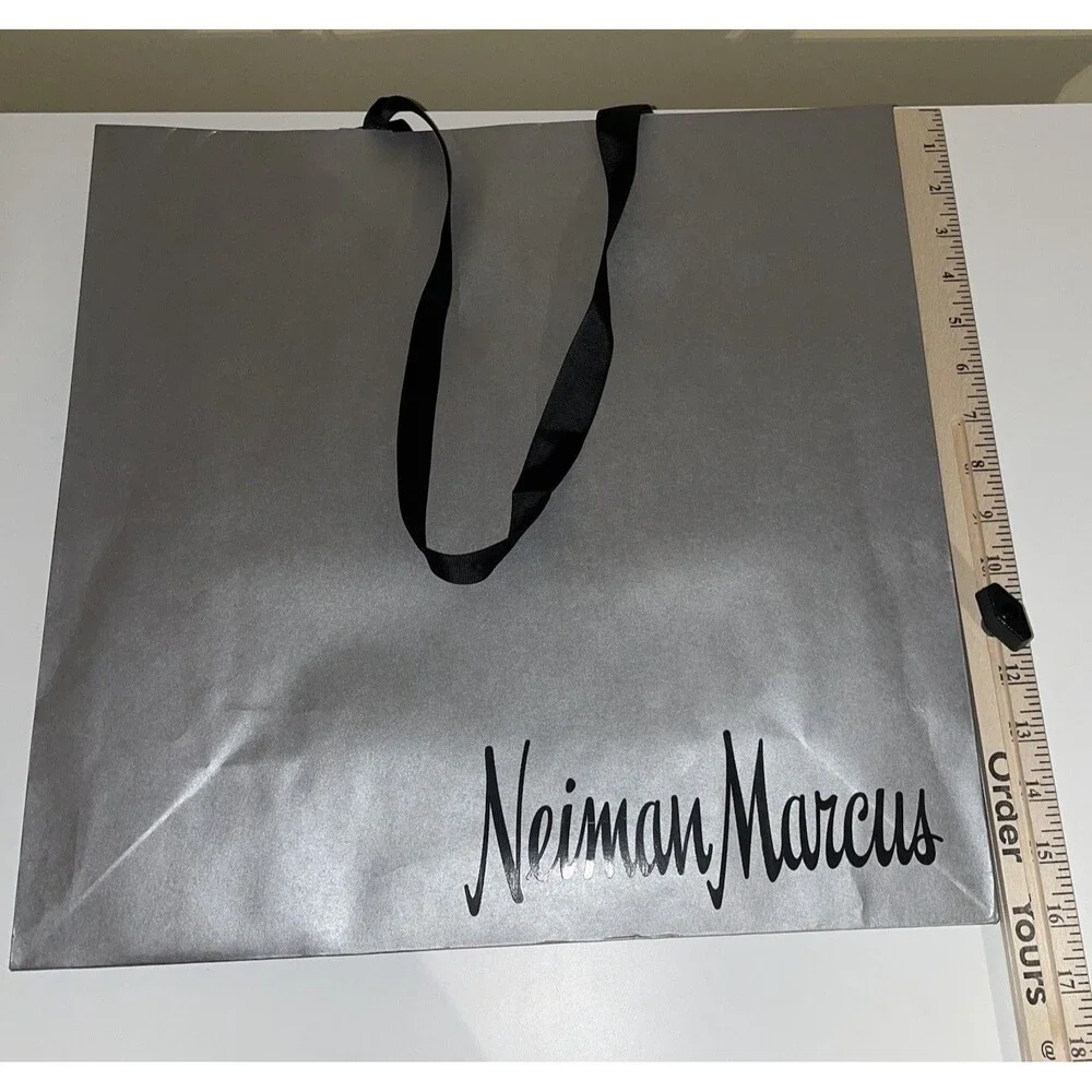Neiman Marcus Empty Paper Grey Silver Shopping Bag Black Cloth Handles 16x12x6